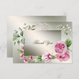 Aquarell Rosa Blumenrahmen Shiny Bronze Party Dankeskarte