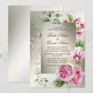 Aquarell Rosa Blumenrahmen Shiny Bronze Party Einladung
