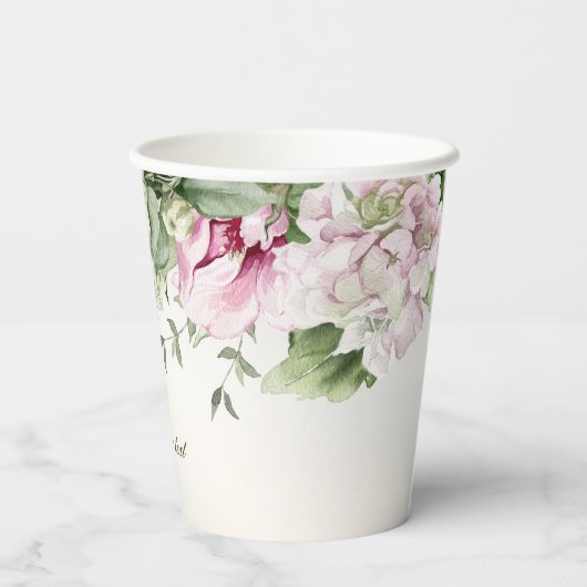 Aquarell Rosa Blumenrahmen Shiny Bronze Party Pappbecher (Rückseite)