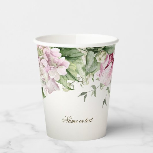 Aquarell Rosa Blumenrahmen Shiny Bronze Party Pappbecher (Links)