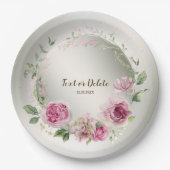 Aquarell Rosa Blumenrahmen Shiny Bronze Party Pappteller (Vorderseite)