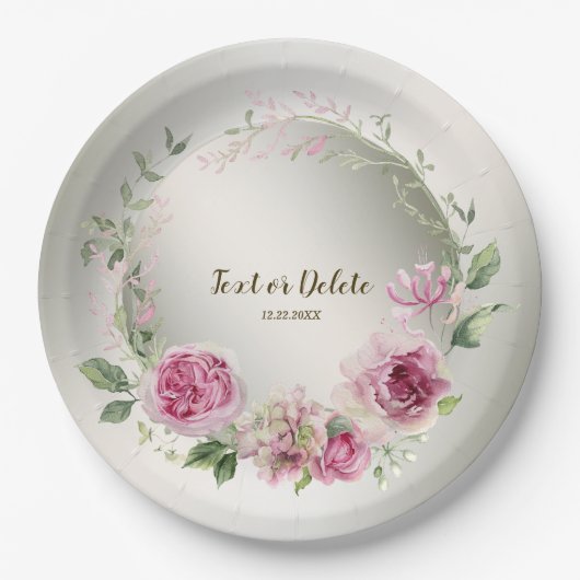 Aquarell Rosa Blumenrahmen Shiny Bronze Party Pappteller (Vorderseite)