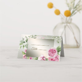 Aquarell Rosa Blumenrahmen Shiny Bronze Party Platzkarte