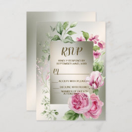 Aquarell Rosa Blumenrahmen Shiny Bronze Party RSVP Karte