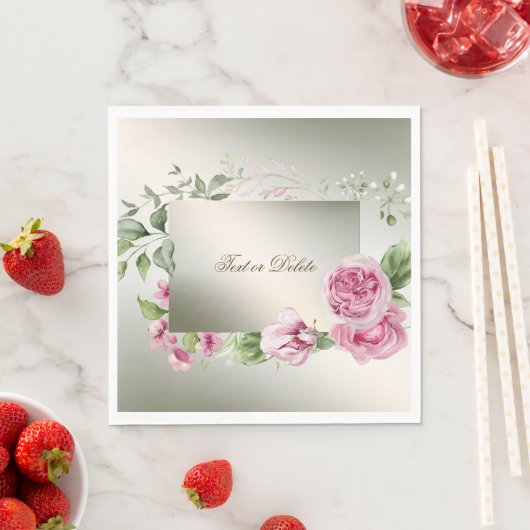 Aquarell Rosa Blumenrahmen Shiny Bronze Party Serviette (Beispiel)