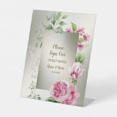 Aquarell Rosa Blumenrahmen Shiny Bronze Party Sockelschild (Vorderseite)