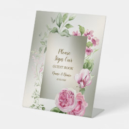 Aquarell Rosa Blumenrahmen Shiny Bronze Party Sockelschild