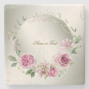 Aquarell Rosa Blumenrahmen Shiny Bronze Party Steinuntersetzer