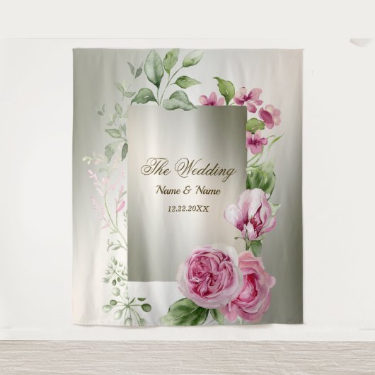 Aquarell Rosa Blumenrahmen Shiny Bronze Party Wandteppich (Vorderseite)