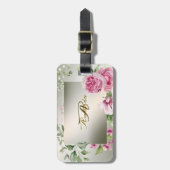 Aquarell Rosa Blumenrahmen Shiny Bronze Travel Gepäckanhänger (Vorderseite vertikal)