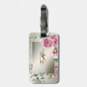 Aquarell Rosa Blumenrahmen Shiny Bronze Travel Gepäckanhänger (Rückseite vertikal)