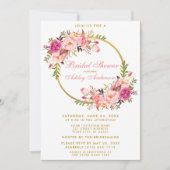 Aquarell Rosa Blumenreath Gold Brautparty P Einladung (Vorderseite)