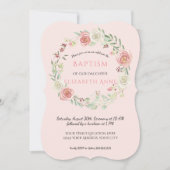 Aquarell Rosa Blumenreath Taufe Baby Girl Einladung (Vorderseite)