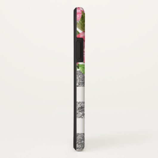 Aquarell-rosa Blumensilber stripes Monogramm Case-Mate iPhone Hülle (Hinten/Rechts)