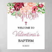 Aquarell Rosa Blumentaufe Mädchen Willkommen Poster (Vorne)