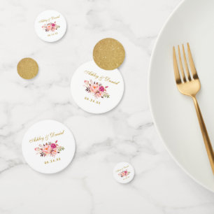 Aquarell Rosa Blumenzwiebelgolden Glitzer Konfetti