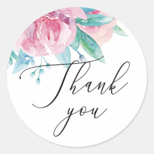 Aquarell rosa Blush Blumen Hochzeit Danke Runder Aufkleber