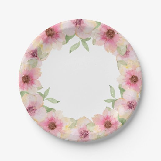 Aquarell-Rosa-Blush-Blumen Pappteller (Vorderseite)