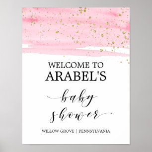 Aquarell Rosa Blush & Gold Baby Dusche Willkommen Poster