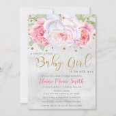 Aquarell Rosa Blush Gold Floral Girl Babydusche Einladung (Vorderseite)
