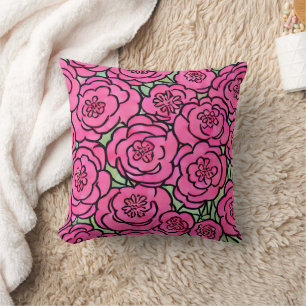 Aquarell-Rosa-Blüten Kissen