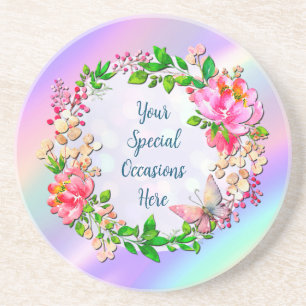 Aquarell Rosa Blüten und Schmetterling im Frühling Getränkeuntersetzer