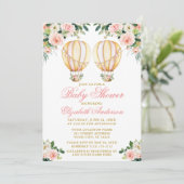 Aquarell Rosa Blütenballons Twins Kinderdusche Einladung (Stehend Vorderseite)