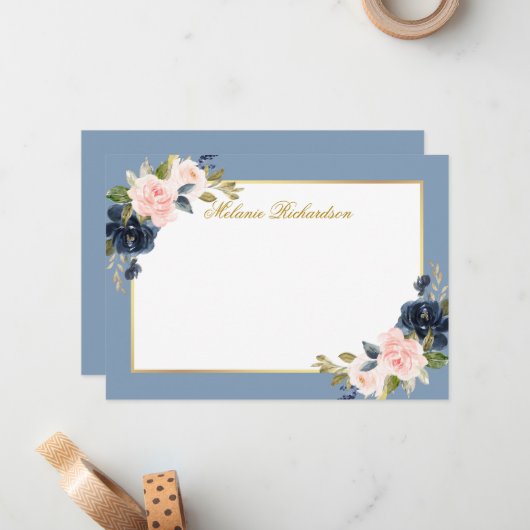 Aquarell Rosa Blütenblau - Auswahl der Größe: Mitteilungskarte (Vorderseite/Rückseite Beispiel)