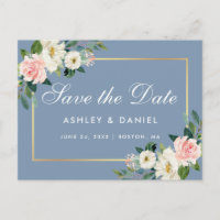 Aquarell Rosa Blütenblau Save the Date