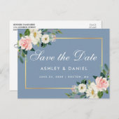 Aquarell Rosa Blütenblau Save the Date Postkarte (Vorne/Hinten)