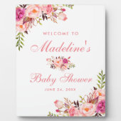 Aquarell Rosa Blütenblütendusche Begrüßung Fotoplatte (Vorderseite)