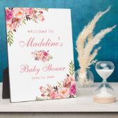 Aquarell Rosa Blütenblütendusche Begrüßung Fotoplatte (Seite)