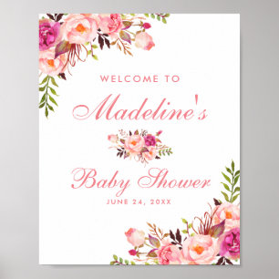Aquarell Rosa Blütenblütendusche Begrüßung Poster