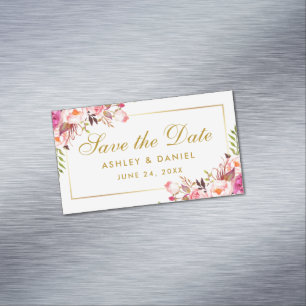 Aquarell Rosa Blütenbraun Save the Date Mini Magne Magnetische Visitenkarte