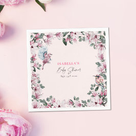 Aquarell Rosa Blütendusche & Birds Baby Dusche Serviette