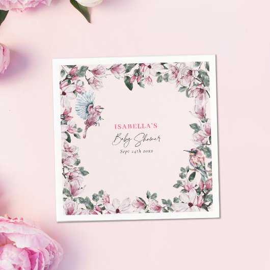 Aquarell Rosa Blütendusche & Birds Baby Dusche Serviette