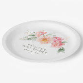 Aquarell Rosa Blütendusche Pappteller (Schrägansicht)