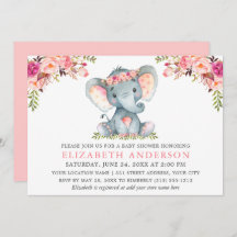 Aquarell Rosa Blütenlephant Babydusche