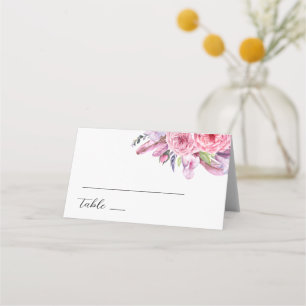 Aquarell rosa Boho Blumenfedern Hochzeit Platzkarte