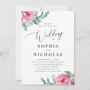 Aquarell rosa boho floral. Bohemische Hochzeit Einladung