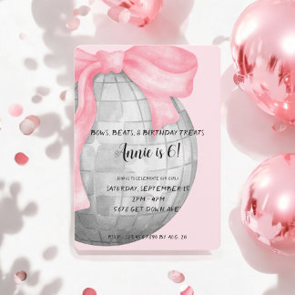 Aquarell Rosa Bow Silver Diskothek Ball Geburtstag Einladung