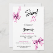 Aquarell Rosa Bows Coquette Sweet 16 Birthday Einladung (Vorderseite)