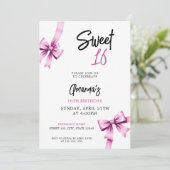 Aquarell Rosa Bows Coquette Sweet 16 Birthday Einladung (Stehend Vorderseite)