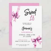 Aquarell Rosa Bows Coquette Sweet 16 Birthday