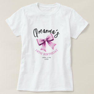 Aquarell Rosa Bows Coquette Sweet 16 Birthday T-Shirt
