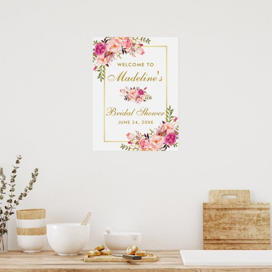 Aquarell Rosa Brautparty Begrüßung Gold Poster (Küche)