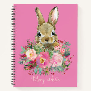 Aquarell Rosa Bunny Floral Niedlich Personalisiert Notizblock