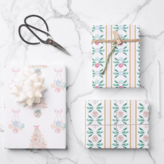 Aquarell Rosa Christbaum Grandmillennial Geschenkpapier Set (Vorderseite)