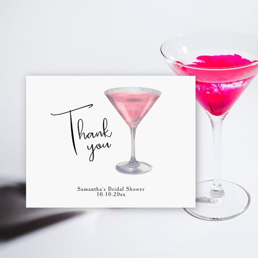 Aquarell-Rosa-Cocktail-Braut-Party-Dankeschön Dankeskarte