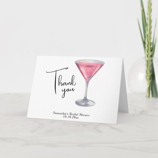 Aquarell-Rosa-Cocktail-Brautabschied Danke (Vorderseite)